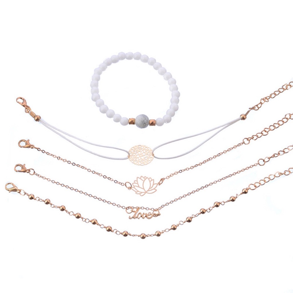 5 Pcs Boho Bracelet Set w/ Lotus Flower & Love - Picture 4 of 6